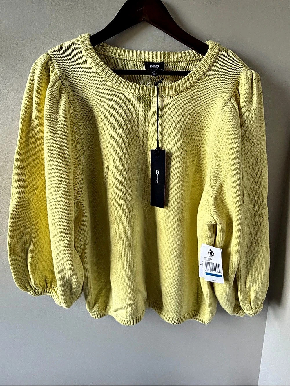Dee Ocleppo Yellow Pear Puff Sleeve Sweater Yellow XL NWT